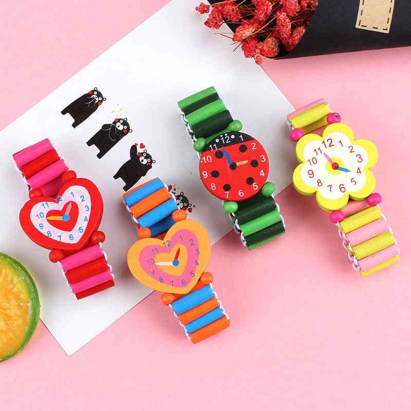 3pcs Lot Wooden Wristwatches Nice Cartoon Crafts Bracelet Watches Handicrafts For Kids- Learning & Education Party Favors (3 Pcs Random Style)