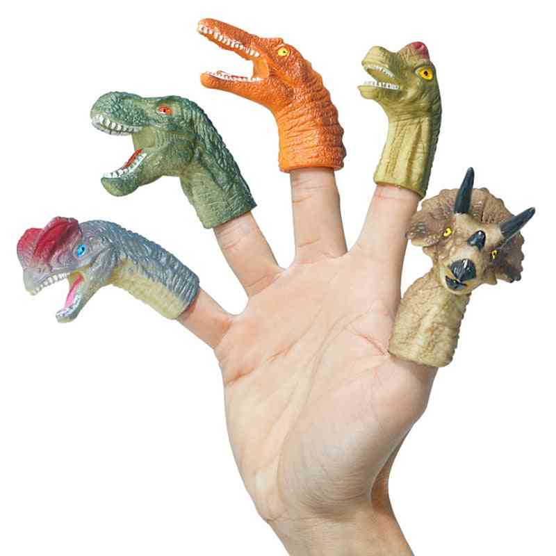 5pcs Mini Cartoon Realistic Dragon Dinosaur Finger Puppets Set Role Playing, Tell Story Prop For