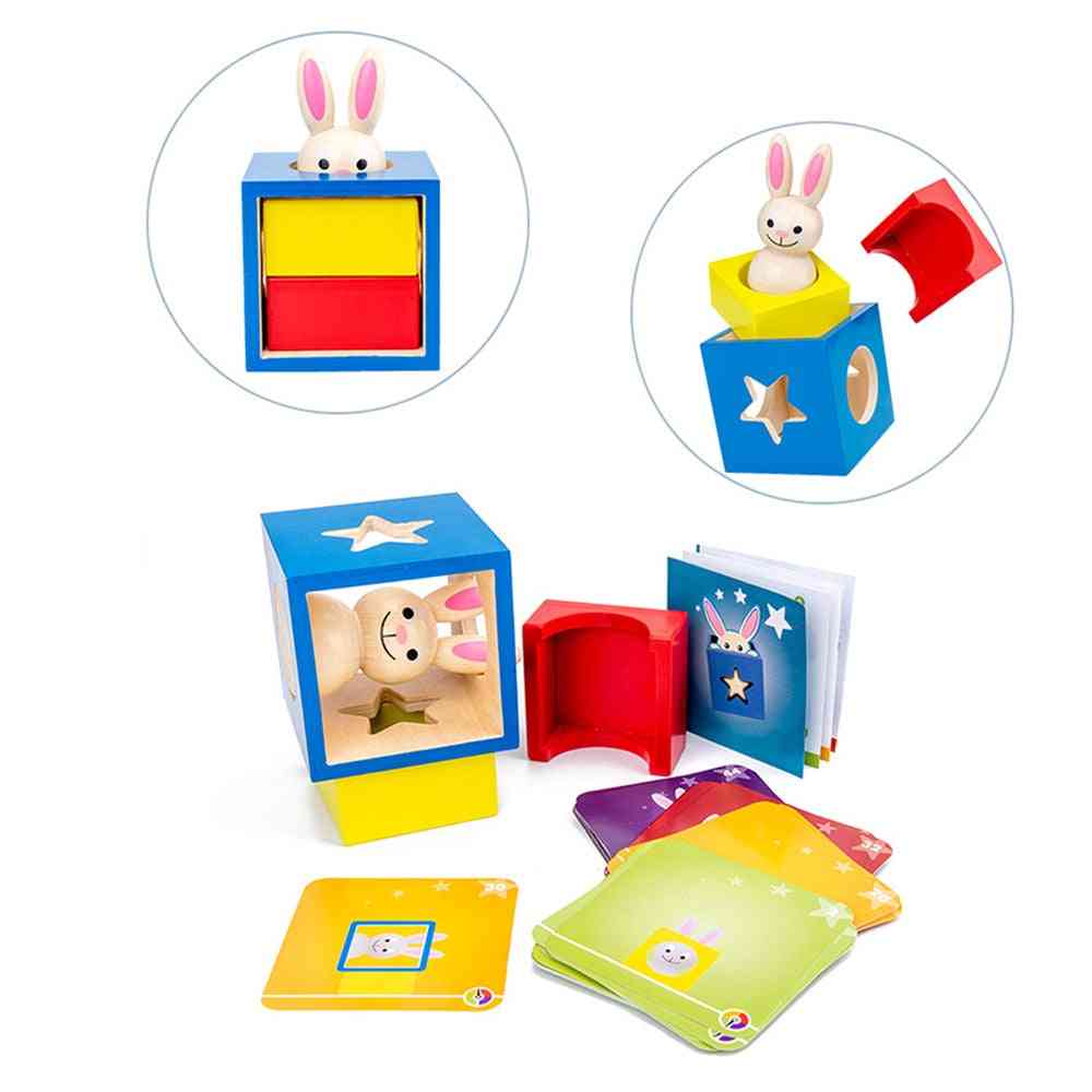 Cutie magică de iepure din lemn cu iepuraș secret ascultând joc de magie joc de creier jucărie din lemn pentru copii (așa cum se arată)