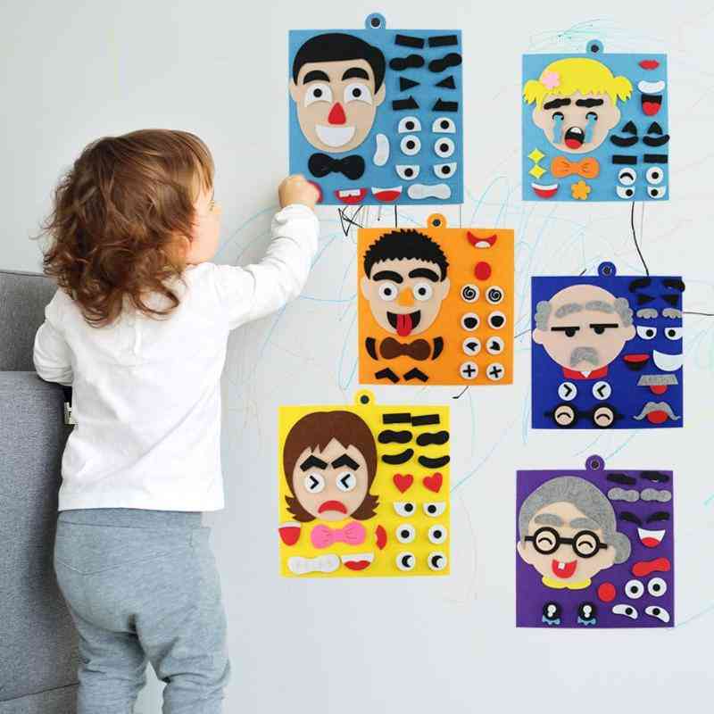 Handgemachtes DIY Emotion Puzzle Spielzeug, Vlies Stoff fünf Sinnesorgane Puzzles Kinder Geschenke zusammenstellen - Junge