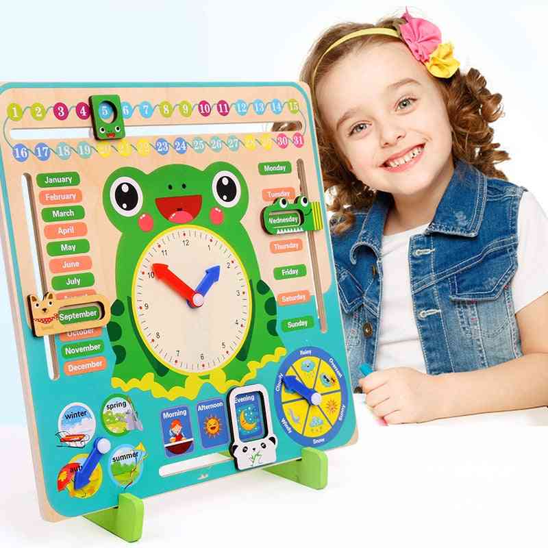 Brinquedos de madeira montessori - estação do tempo calendário relógio tempo cognição quebra-cabeça pré-escolar auxiliares de ensino educacional para crianças - a1