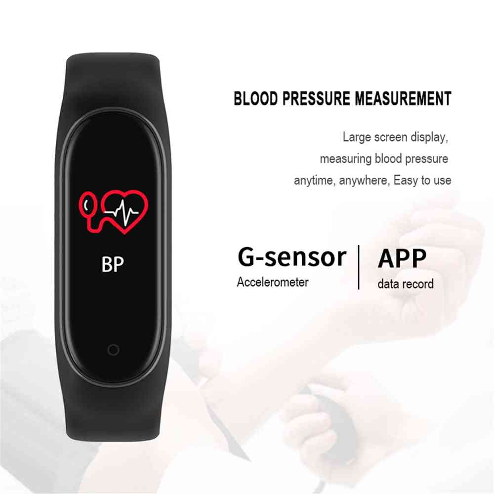 Pulseira inteligente m4 rastreador de atividade física, monitor de frequência cardíaca, pulseira de pressão arterial pulseira de lembrete de mensagem - preta