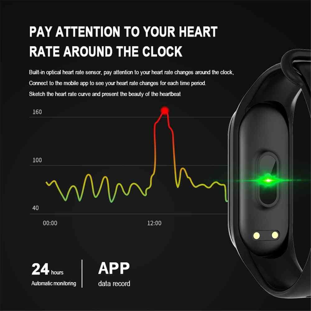 M4 slimme armband fitness activiteitstracker, hartslagmeter, bloeddruk polsband oproepbericht herinneringsband - zwart