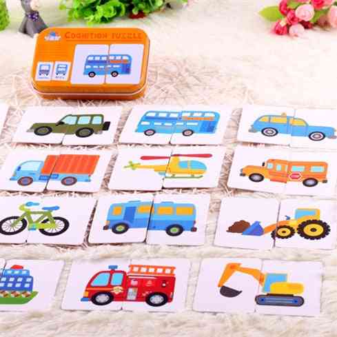 Graph Match Game Kid's Early Educational Montessori- Puzzle Card Cartoon Vehicle Learning Pocket Flash Card Mg09