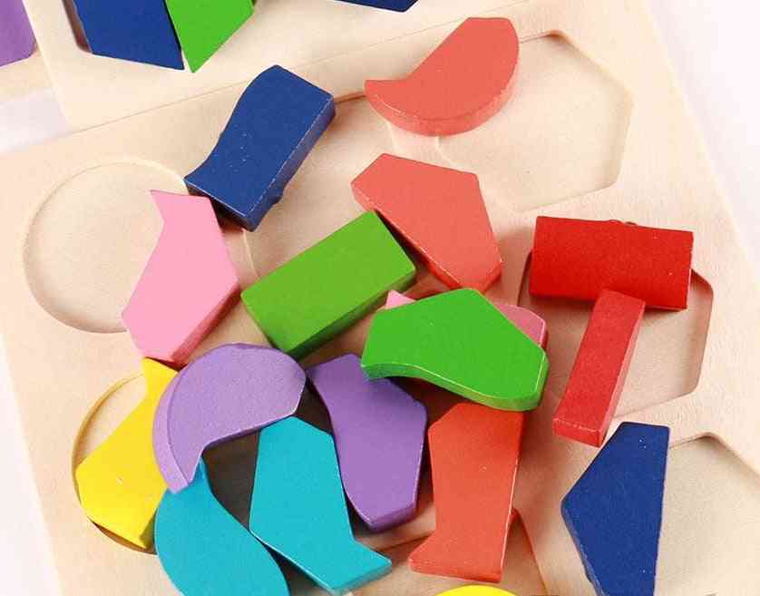 Geometrické tvary a barevné sladění - dřevěné 3D puzzle pro