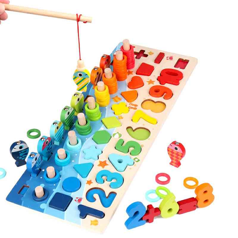 Hračky pre deti - matematika na drevených doskách, rybolov, počet a čísla