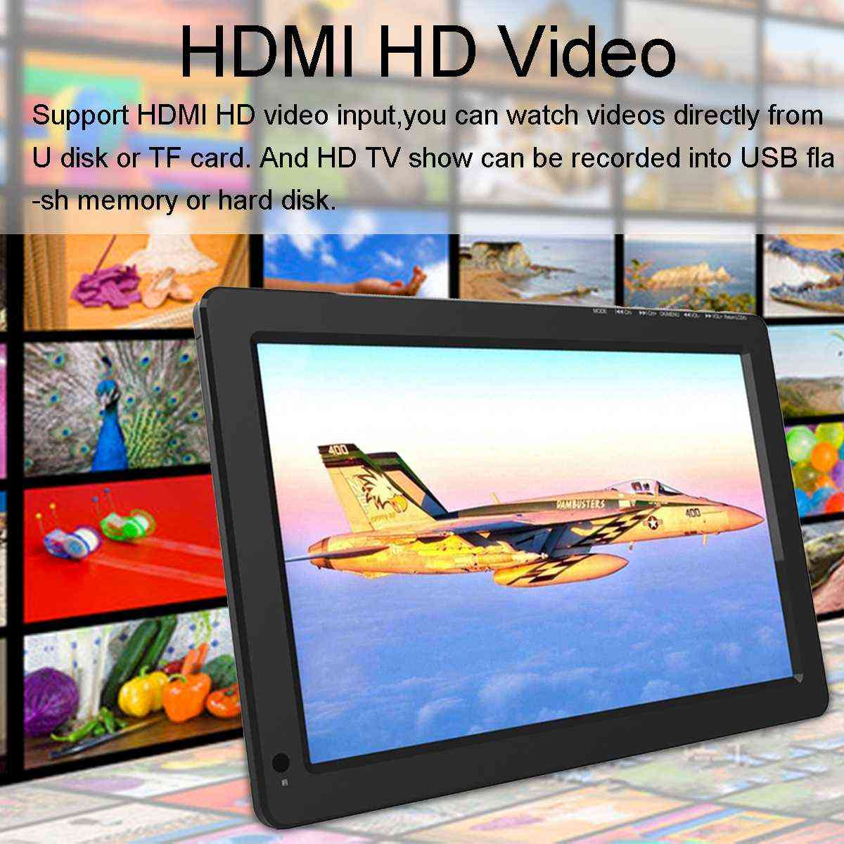 12v 18w mini tv digitale portatile da 12,1 pollici dvb-t / dvb-t2 tft led 1080p hd supporto tv per auto scheda tf usb -