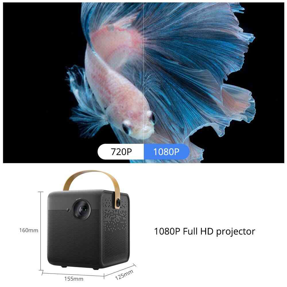 Projetor smart 1080p fhd dlp 550ansi lumens 2gb + 16gb android wi-fi 16000 mahbattery suporte 4k para home theater -