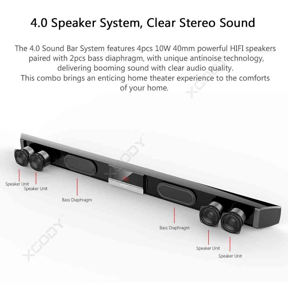 Hjemmebiograf soundbar tv sr100plus 40w support bluetooth 4.0 sound bar trådløs og højttalersystem subwoofer-fjernbetjening -