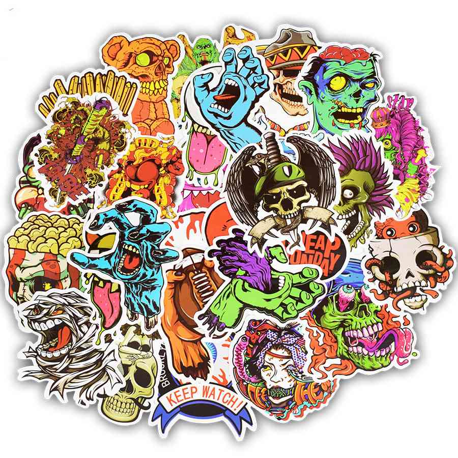 50pcs Terror Series Sticker- Graffiti Skeleton Dark Stickers For Diy Sticker On Travel Case Laptop, Skateboard, Guitar, Fridge