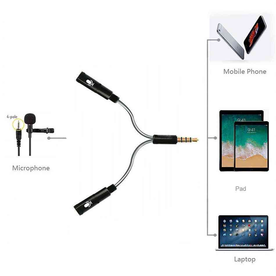 2 Microphones In 1 Cable, 4-pole Male To Dual Female Connector