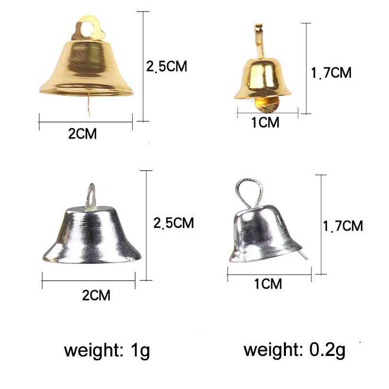 Mini rolničky - zlatý, strieborný kovový zvonček na zavesenie na ozdoby