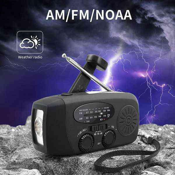 1000mah Solar Emergency Radio - Am,fm,wb Weather Radio, Hand Crank Radio With 3 Led Flashlight, 1000 Mah As A Phone Power Bank