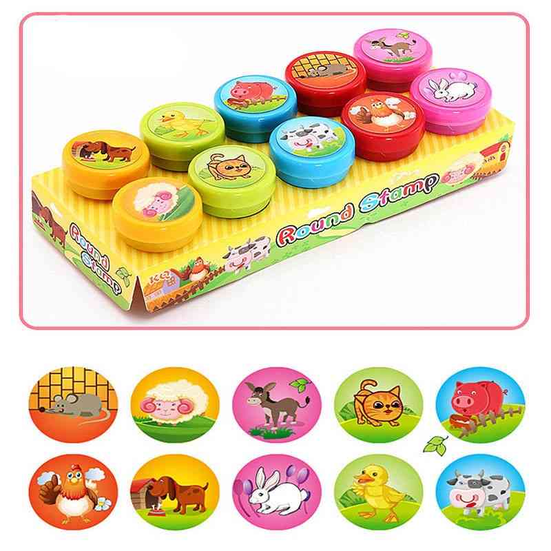 10 stks / set kinderen speelgoed postzegels cartoon dieren fruit verkeer glimlach kids voor scrapbooking stamper - A.