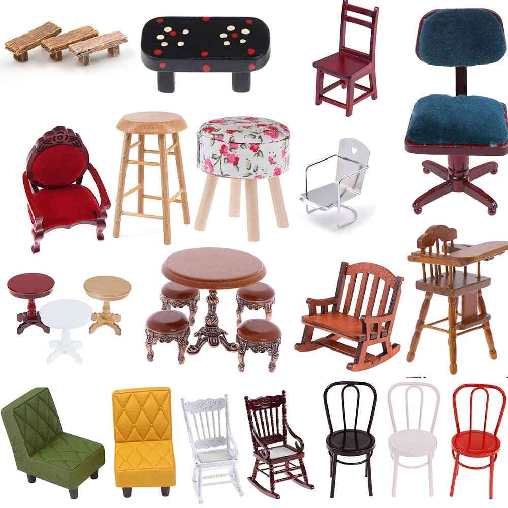 Simulation Mini Sofa And Stool Chair Furniture Model For Doll House Decorations
