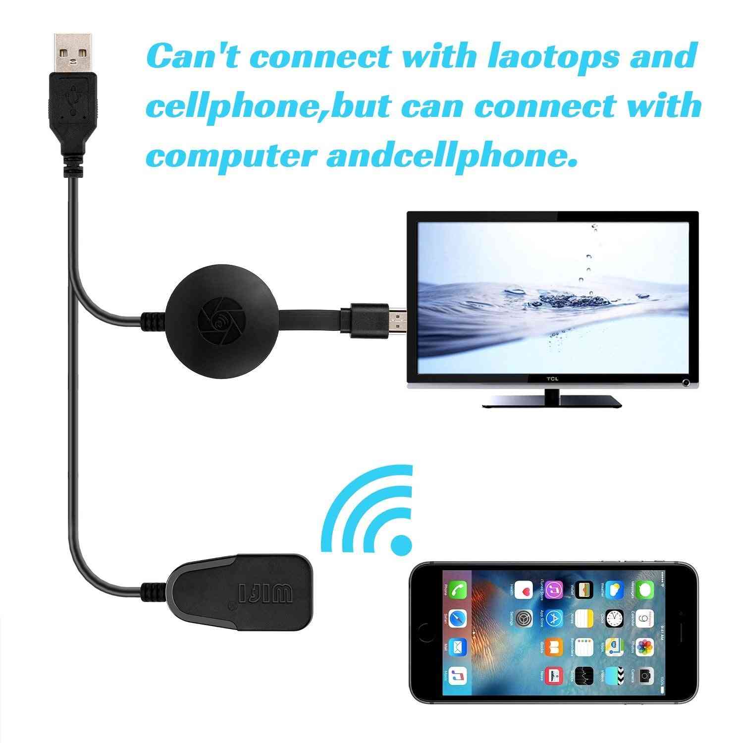 Kabelloser Display-Dongle, tragbarer WLAN-Display-Empfänger 1080p HDMI Miracast-Dongle für iOS iPhone iPad / Mac / Android-Smartphones (schwarz) -