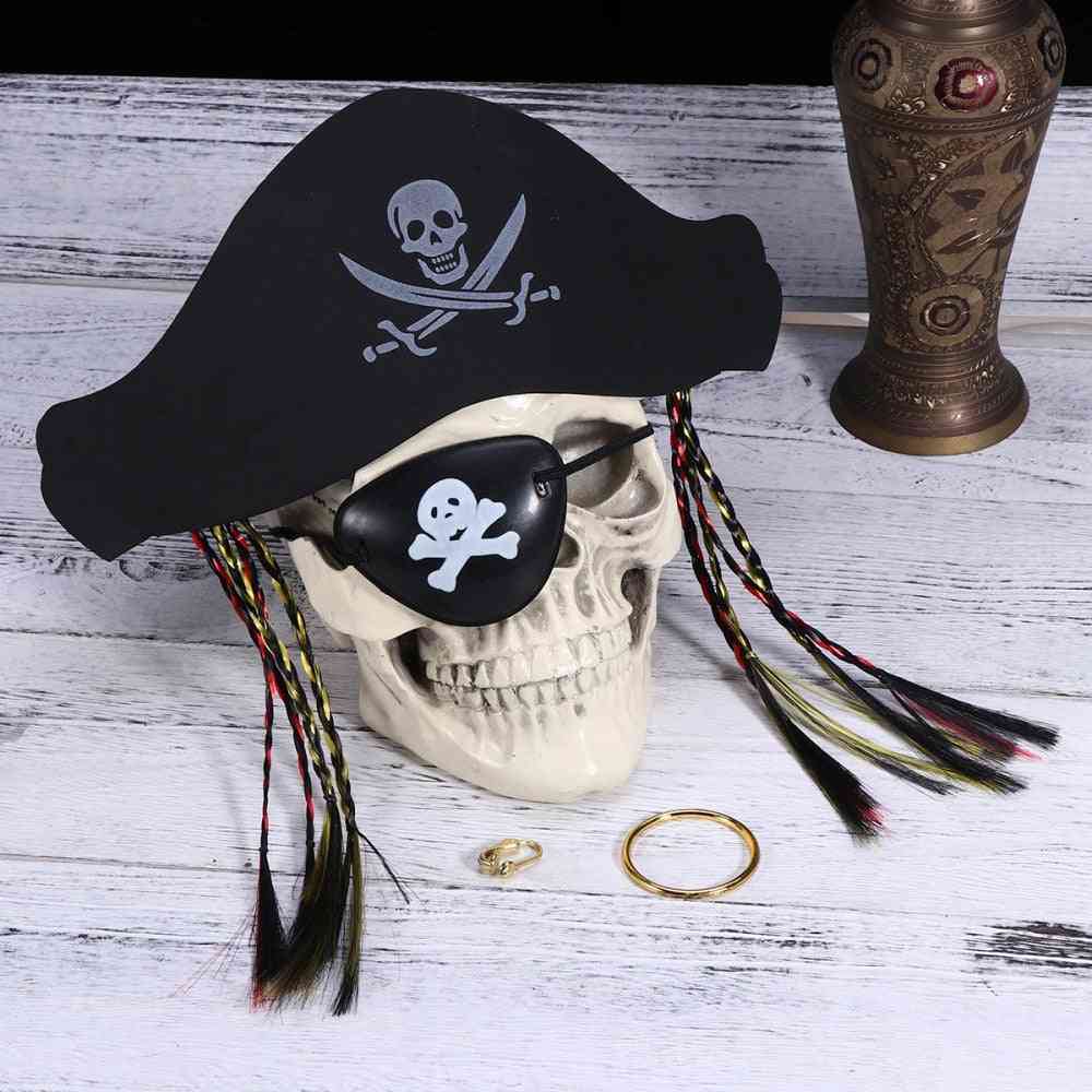 Halloween Pirate Prop Set With Hat Eye Mask And Ring Pretend