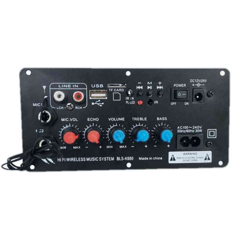 Ac 220v 12v 24v Digital Bluetooth Stereo Amplifier Board, Subwoofer Dual Microphone Karaoke Amplifiers For 8-12 Inch Speaker