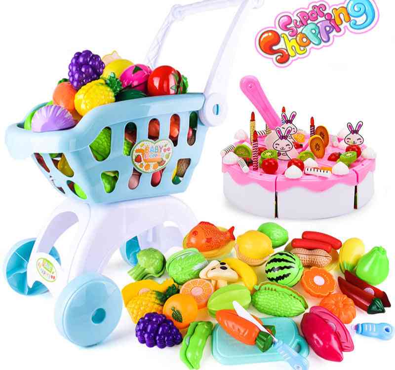 Børn håndvogne simulering supermarked håndvogn - mini indkøbskurv kreativ spille rolle i foregive spil legetøj gaver til børn - a1