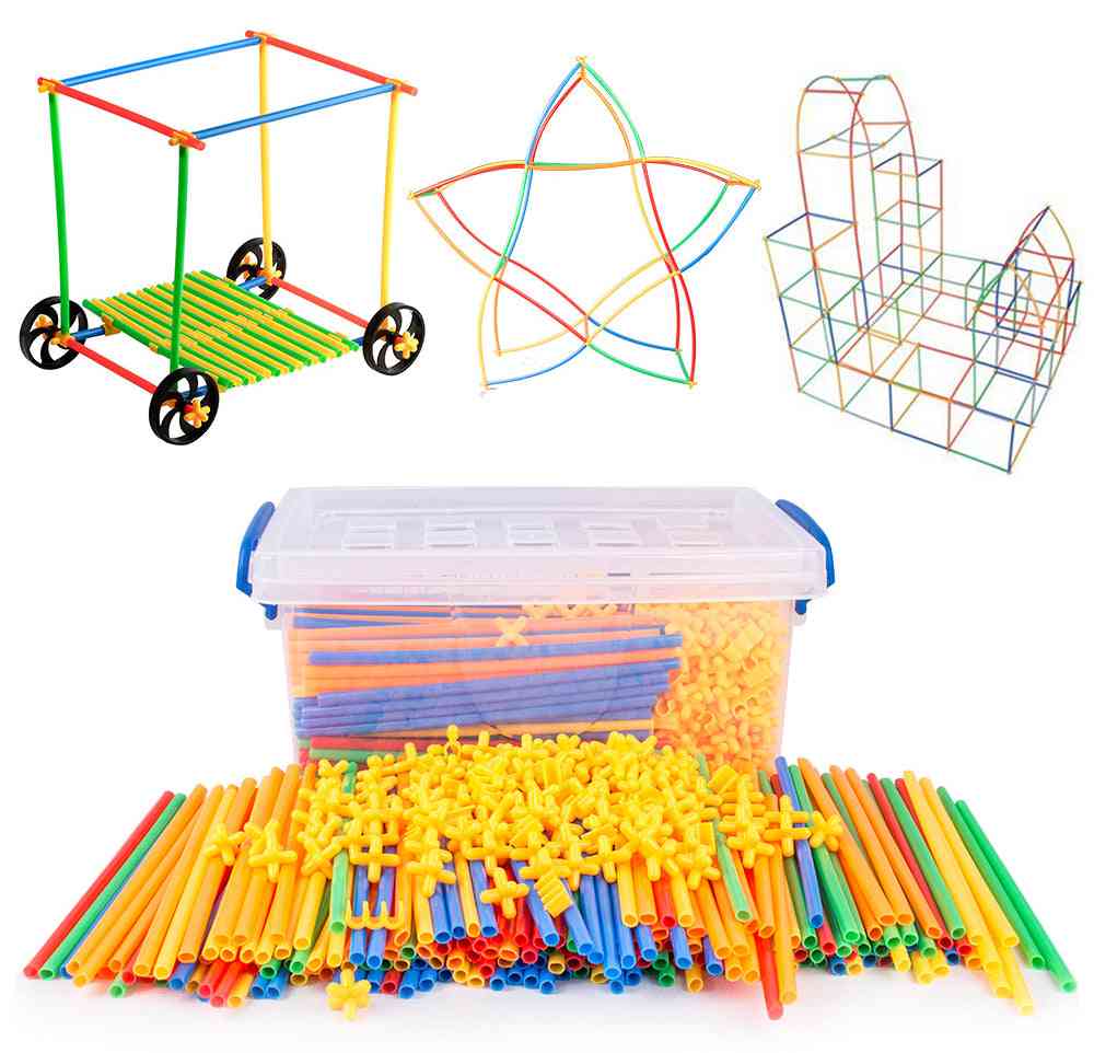 אבני בניין קש 4d מפלסטיק מורכב בלוקים - צעצועים חינוכיים לילדים ילדים - א