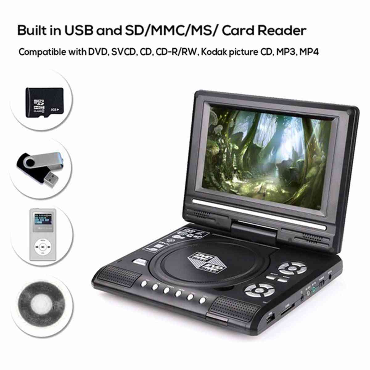 7.8 inch hd tv auto dvd-speler - vcd, cd, mp3, dvd-speler usb sd-kaarten rca tv portatil kabel -
