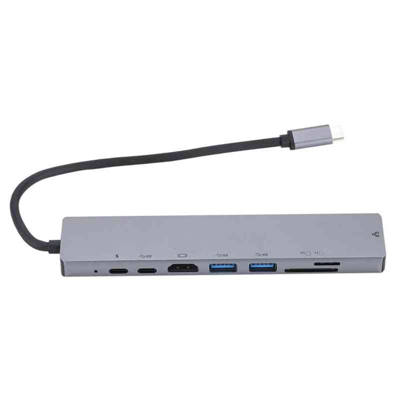 Koncentrator USB-C ze stopu aluminium 8 w 1, kabel ładujący typu C do HDMI + USB 3.0 + PD - 3 w 1