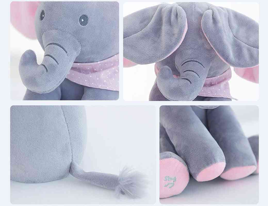 30cm espreitar um elefante boneco de pelúcia elétrico - brincar de esconde-esconde para brinquedos infantis - cinzas