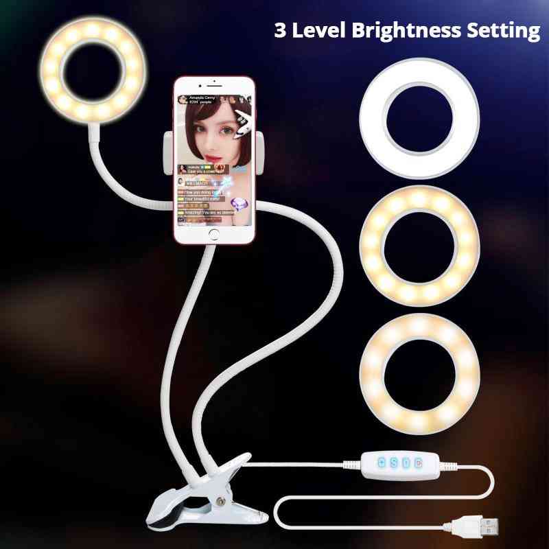 Dæmpbar ledet selfie ring lys lampe med telefonholder stativ