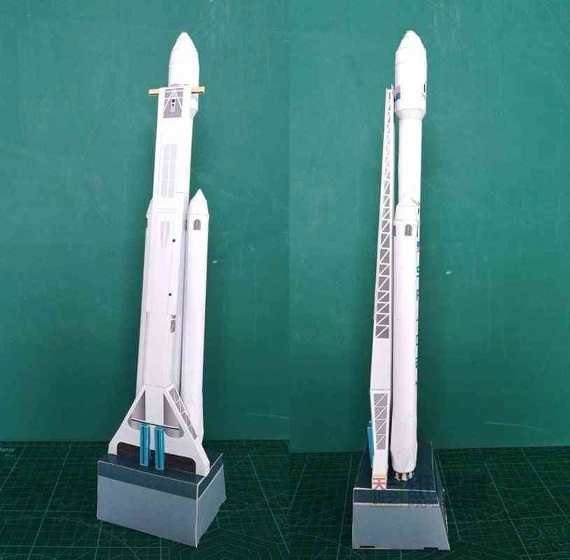 Spacex falcon foguete pesado construção de modelo de cartão de papel 3d conjuntos brinquedos educacionais
