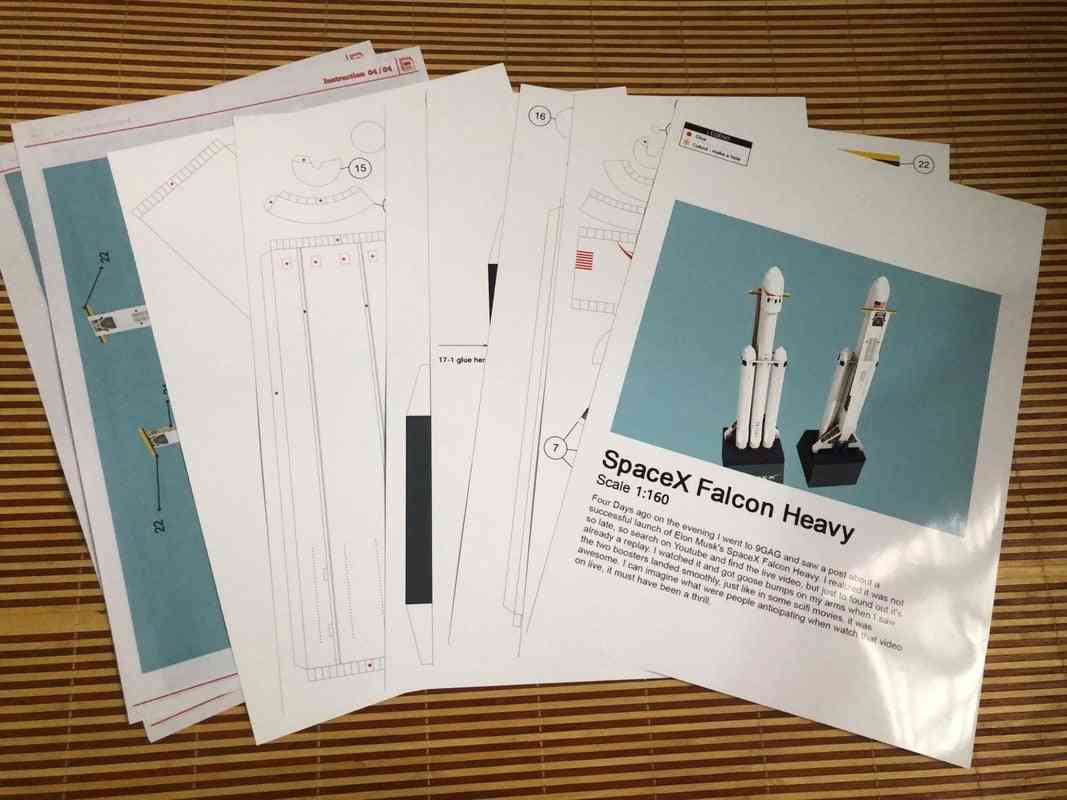 Spacex falcon foguete pesado construção de modelo de cartão de papel 3d conjuntos brinquedos educacionais