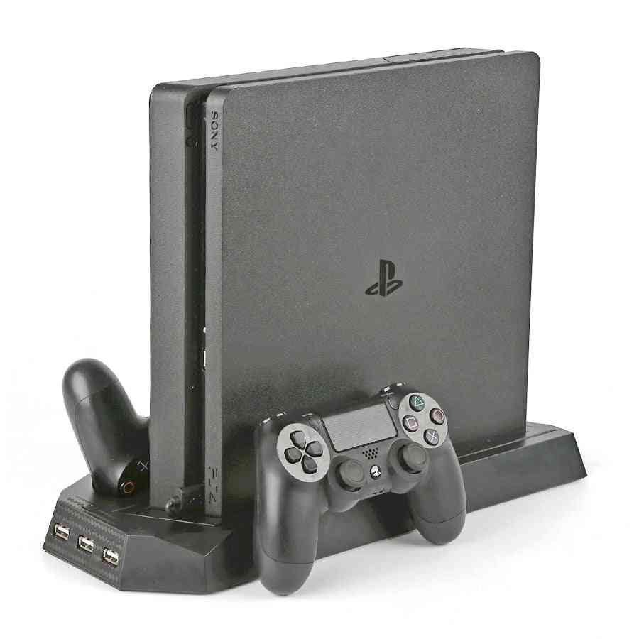 Ps4 Slim Console Vertical Cooling Stand - Controller Charger With Dual Joystick Dock Station