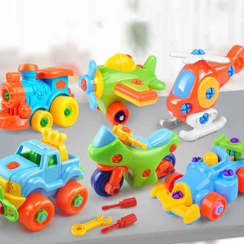 Söt tecknad barn demontering montering modell skruvblock leksaker montera konstruktion flygplan tåg läge leksaker för barn - flygplan