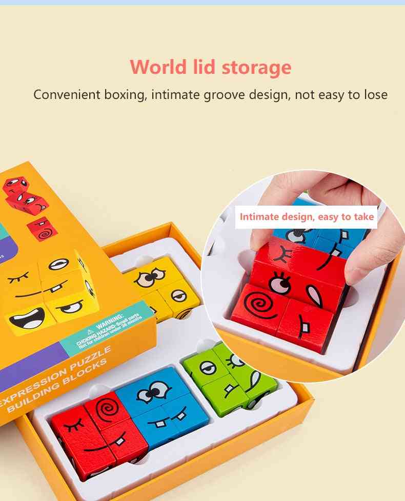 Puzzle Montessori Expression Klocki Drewniane do zmiany twarzy Zabawka edukacyjna dla dzieci - 01