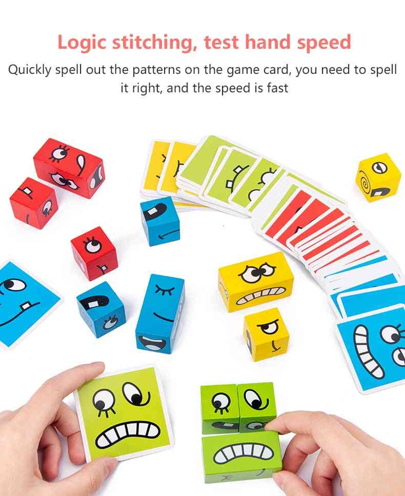Expression Puzzles, Wooden Building Block And Cards For's Educational Learning