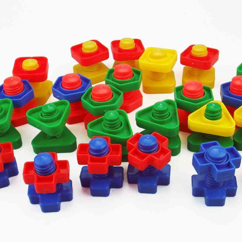 4 uppsättningar / parti skruv byggstenar plastinsatsblock mutter form leksaker för barn (1 parti) -