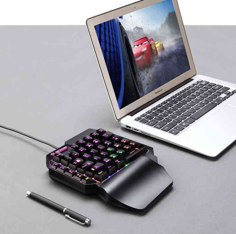 Mini clavier de jeu filaire à une main pour mobile, tablette - rétroéclairage coloré -