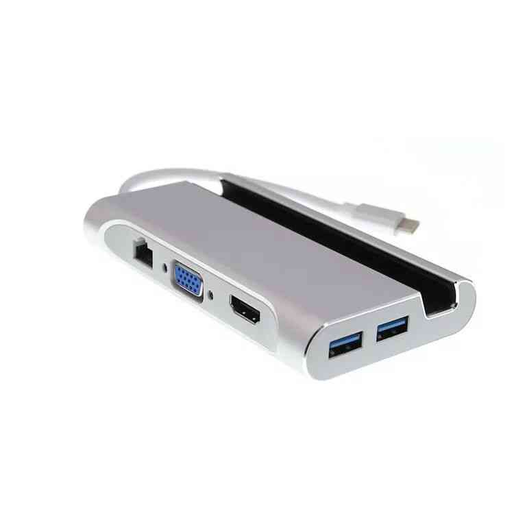Typ C Dockingstation HDMI USB 3.0 HDMI VGA RJ45 PD USB USB Hub für Laptop MacBook - 4 in 1Gray