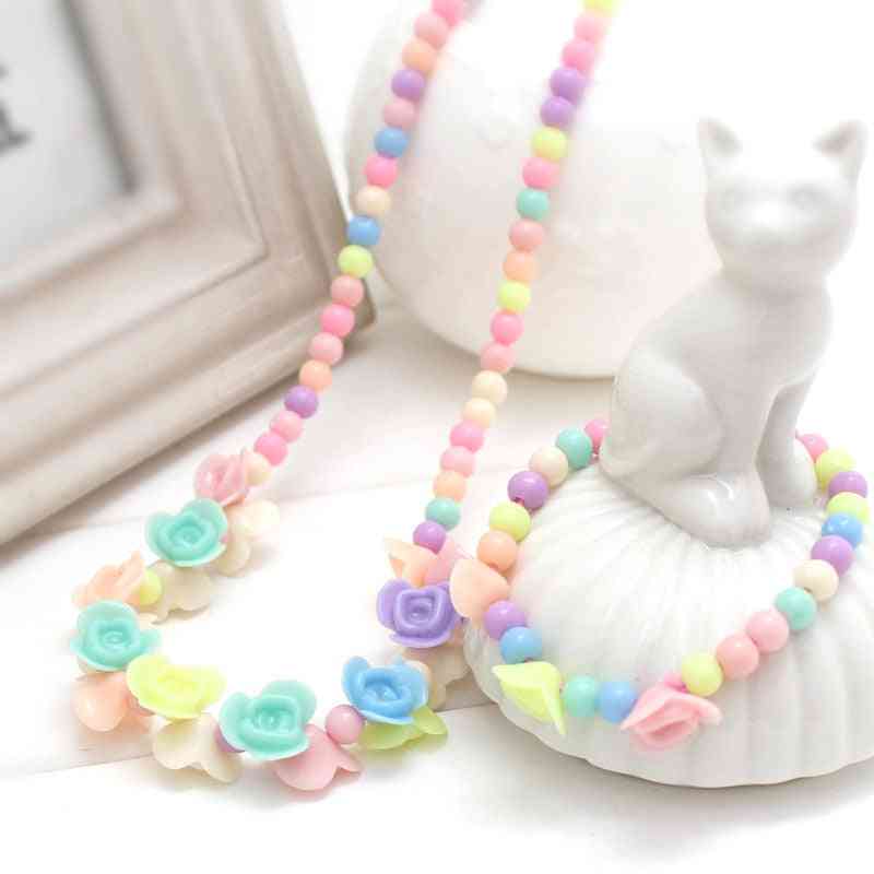 1 set schattige meisjes geschenken kinderen prinses accessoires-mix macaron kleur acryl kralen bloem ketting en armband - 1