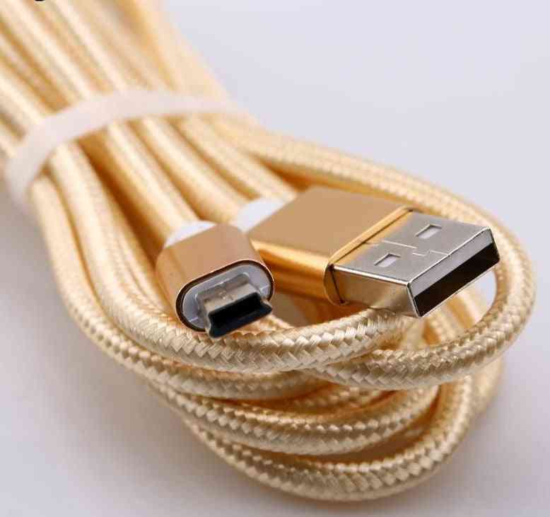 Eighfitech geflochtener Kupfer Mini USB Datenkabel Kabel Adapter - USB 2.0 T-Port Ladeleitung für MP3 MP4 Auto DVR Kamera 1m / 2m - Silber Weiß / 1m