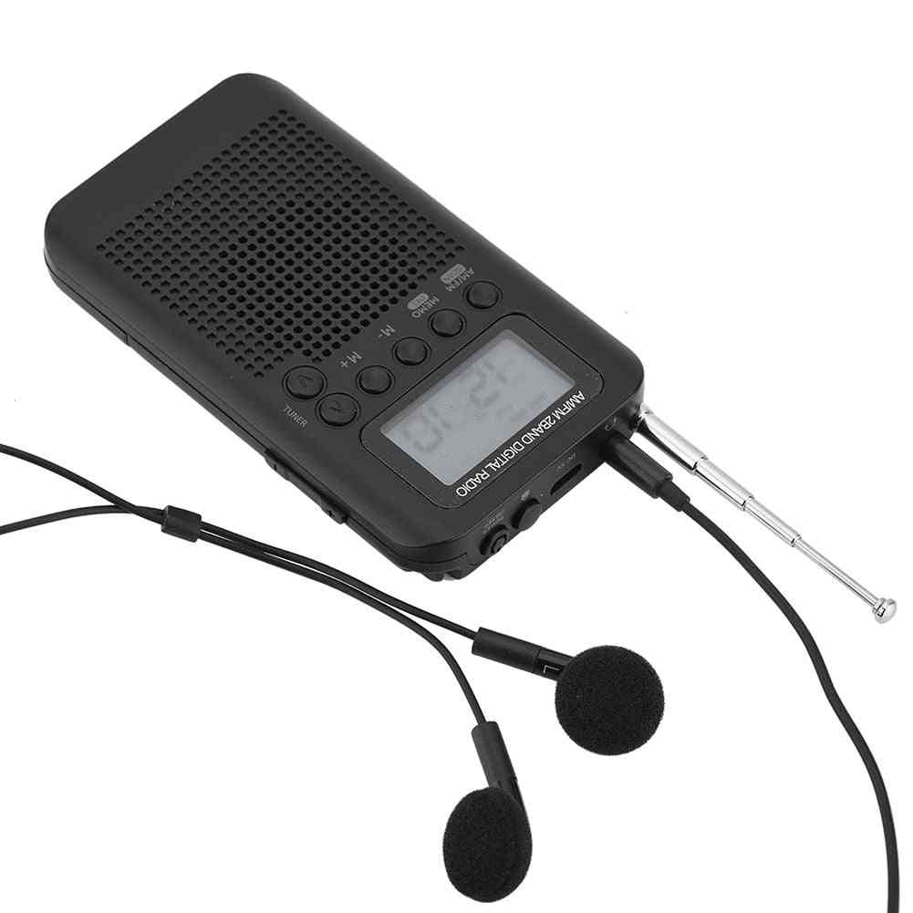 Kannettava miniradio - kaksitaajuuksinen digitaalinen FM-radio, stereoradio LCD-näyttö, digitaaliset viritystaskuradiot kuulokkeilla - musta