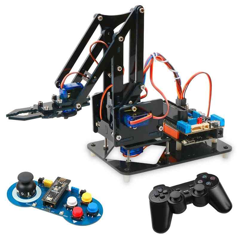 4DOF Robotarm Kit Educatieve Robotica Klauwenset Mechanische arm voor Arduino R3, PS2 / 2.4G Draadloze bediening, Scracth Programmering - 2.4G Draadloos handvat