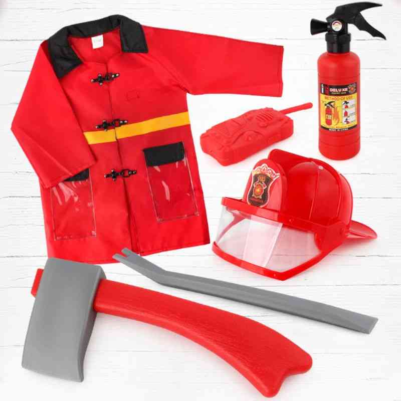 4 Stück / Set Kinder Feuerwehrmann Feuerwehrmann Cosplay Spielzeug - Kit Feuerlöscher Gegensprechanlage Axtschlüssel Geschenke für Kinder -