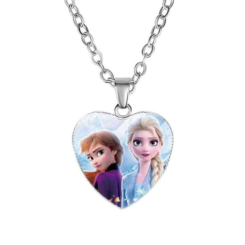 Disney Frozen 2 Liebeshalskette Kinder Cartoon-Elsa Prinzessin Anna herzförmige Anhänger Mädchen Geschenke