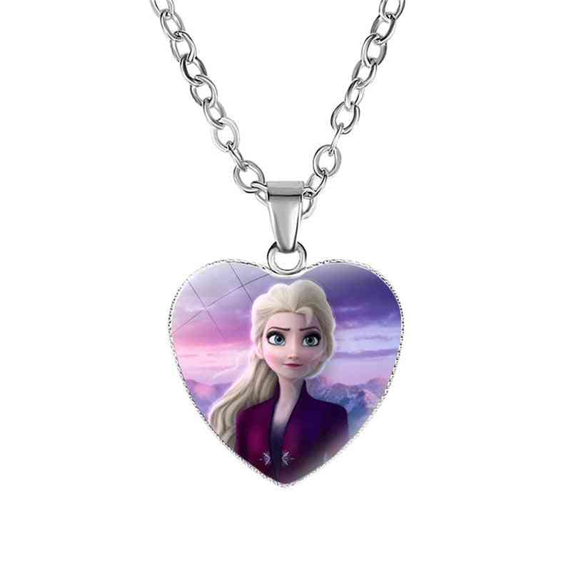 Disney Frozen 2 Love Necklace's Cartoon- Elsa Princess Anna Heart Shaped Pendant Girl