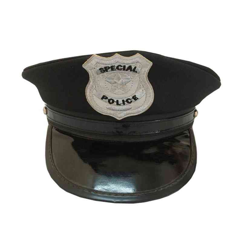 Ottekant politi cap beskæftigelse legetøj- klassiske voksne politi militær hat sceneshow cap til fest cosplay ydeevne maskerade - sort
