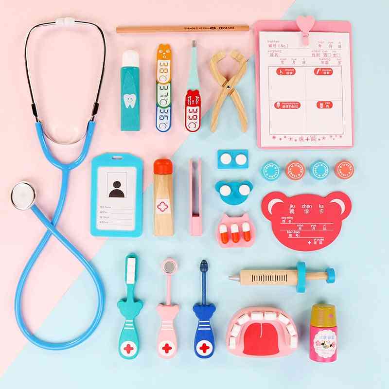 20 Pcs/set Kids Pretend Doctor Game, Wooden Cosplay Simulation Dentist Accessories Tools Play Doctors