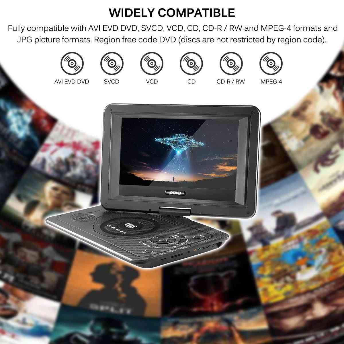 Powstro 13,9 tum 110-240v hd tv, dvd-spelare 800 * 480 upplösning 16: 9 lcd-skärm för eu-plug dvd-spelare -