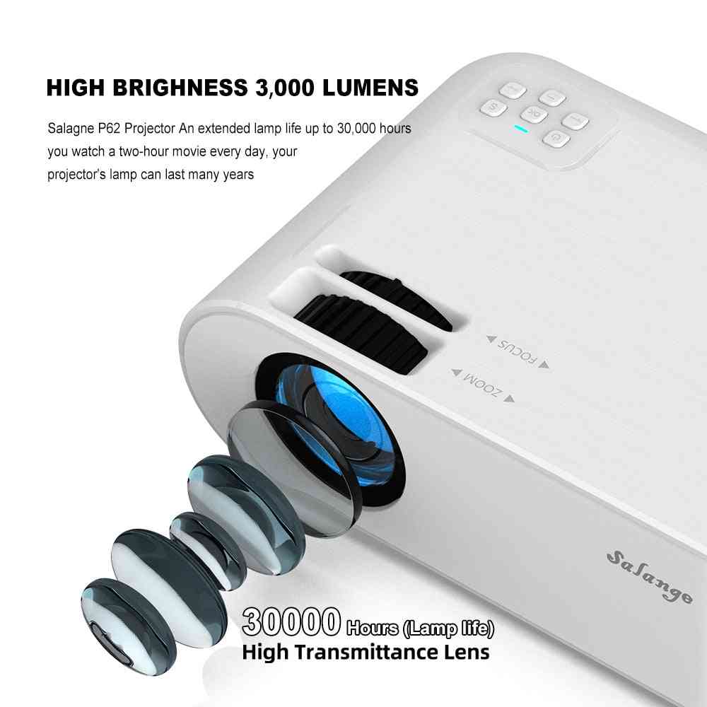 P62 Mini-Projektor, 720p 3000 Lumen LED Video Beamer Filmprojektoren (optionale Telefonspiegelung) unterstützen Full HD 1080p - Basisprojektor