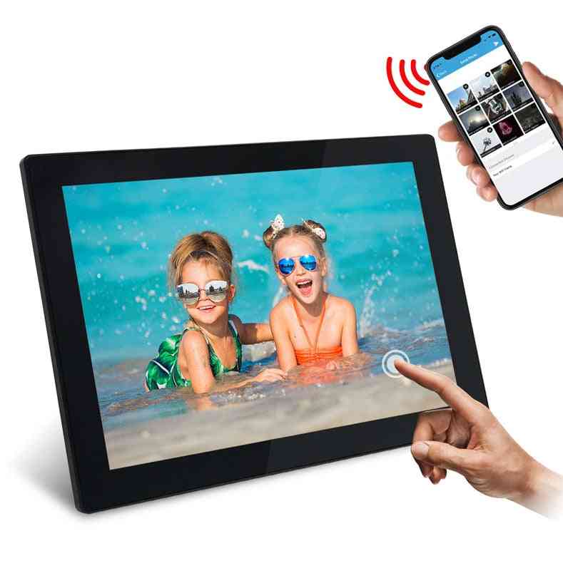 Wifi marco de fotos digital de 10.1 pulgadas, marco de fotos inteligente con pantalla táctil ips, control de aplicaciones, con soporte desmontable - es
