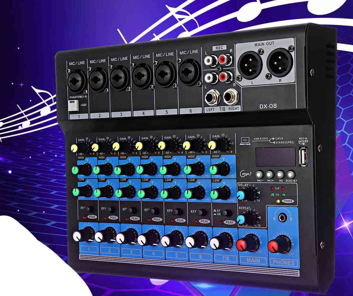 8 Channel Sound Mixer Console 48v, Digital Microphone